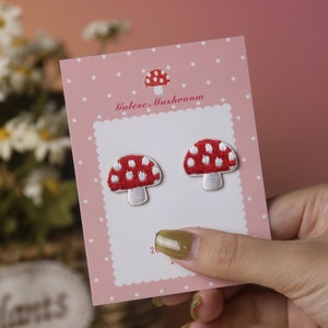 2pieces tiny red mushrooms patches, fly agaric patch, iron on patch, embroidered patch, applique, iron on clothing labels,