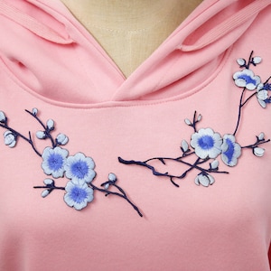 parche de flor de cerezo azul, parche de flores, parche para planchar, parche bordado, aplique, etiquetas para planchar en la ropa,