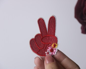 yeah patch, flower patch, red, iron on patch, embroidered patch, applique, iron on clothing labels,