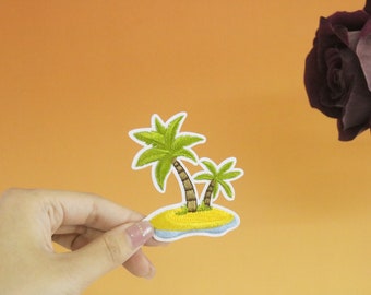 coconut tree patch, iron on patch, embroidered patch, applique, iron on clothing labels,
