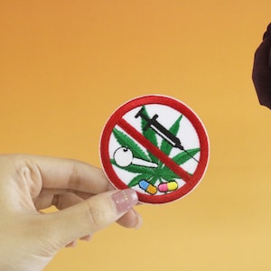kein drogen Aufnäher, kein Unkraut Aufnäher, Bügelbild, Gestickter Aufnäher, Applikation, Kleidungsetiketten,