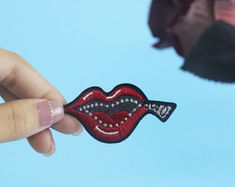 zipper mouth patch, red patch, iron on patch, embroidered patch, applique, iron on clothing labels,
