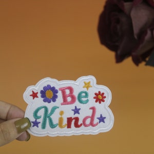 be kind patch, phrase patch, iron on patch, embroidered patch, applique, iron on clothing labels,