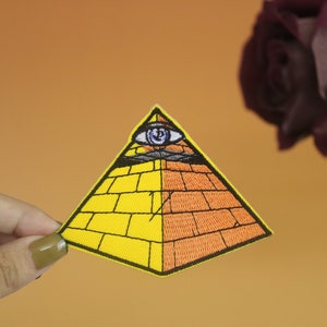 pyramid patch, eye patch, all-seeing eye patch, iron on patch, embroidered patch, applique, iron on clothing labels,