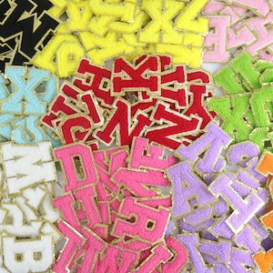 Remendo de letras de chenille de várias cores, remendo de letras do alfabeto, remendo de ferro, remendo de palavra personalizado, remendo para jaqueta, chenille,