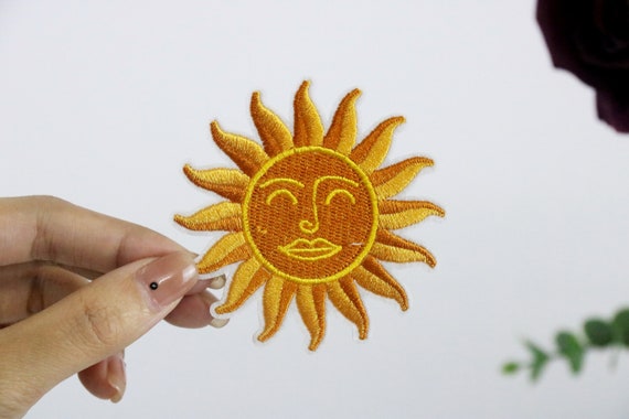 sun patch, iron on patch, embroidered patch, applique, iron on clothing labels,