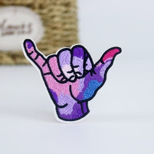purple shaka sign patch, hand patch, iron on patch, embroidered patch, applique, iron on clothing labels,