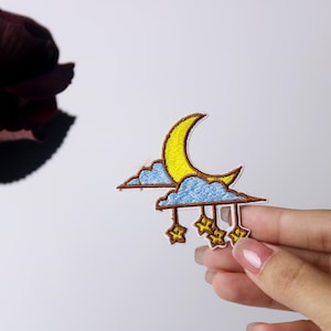 moon and stars patch, cute, iron on patch, embroidered patch, applique, iron on clothing labels,