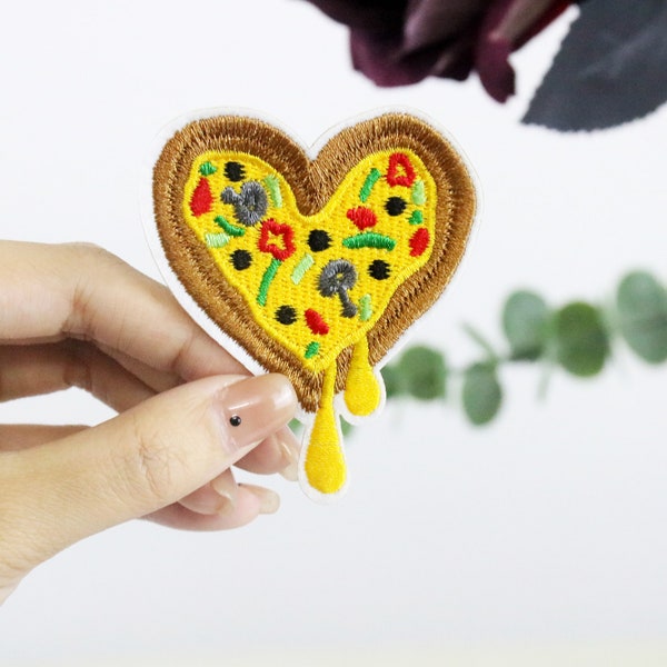 pizza patch, heart shape patch, iron on patch, embroidered patch, applique, iron on clothing labels,