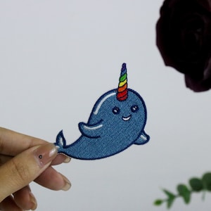 narwhal patch, whale patch, iron on patch, embroidered patch, applique, iron on clothing labels,