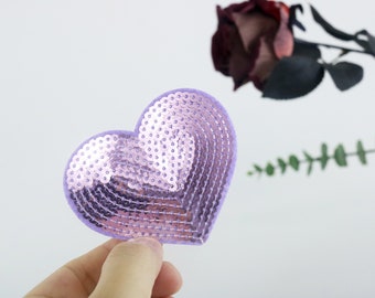 sequined purple heart patch, iron on patch, embroidered patch, applique, iron on clothing labels,