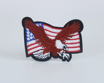 the Old Glory flag and bald eagle patch, American flag patch, iron on patch, embroidered patch, applique, iron on clothing labels,
