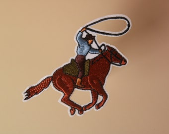 lasso a horse patch, west cowboy patch, iron on patch, embroidered patch, applique, iron on clothing labels,