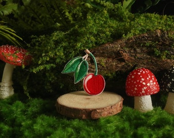 stick on delicious cherry patch, fruit patch, iron on patch, embroidered patch, applique, iron on clothing labels,