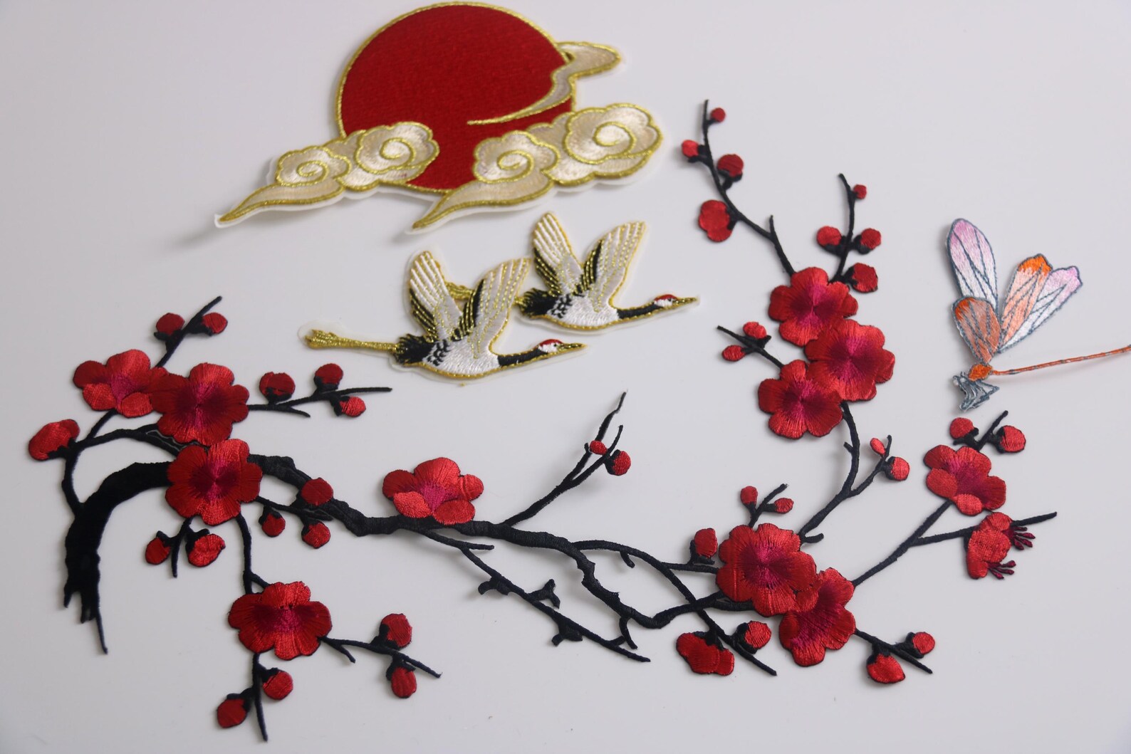 Crane Patch, Sun Patch, Red Cherry Blossom Patch, Dragonfly Patch, Iron ...