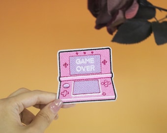 naszywka z motywem gry retro, naszywka z napisem „koniec gry”, naszywka do prasowania, naszywka haftowana, aplikacja, naszywki do prasowania na ubraniach,