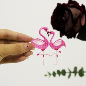 flamingo patch, pink bird patch, iron on patch, embroidered patch, applique, iron on clothing labels,