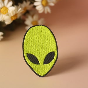 alien patch, iron on patch, embroidered patch, applique, iron on clothing labels,