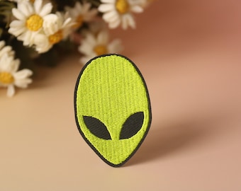 alien patch, iron on patch, embroidered patch, applique, iron on clothing labels,