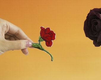 red rose patch, flower patch, iron on patch, embroidered patch, applique, iron on clothing labels,