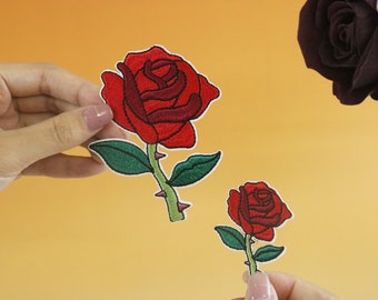parche de rosa roja espinosa, parche de flores, parche para planchar, parche bordado, aplique, etiquetas para planchar en la ropa,