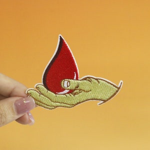 flame on the hand patch, iron on patch, embroidered patch, applique, iron on clothing labels,