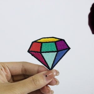 coloured diamond patch, rainbow, iron on patch, embroidered patch, applique, iron on clothing labels,