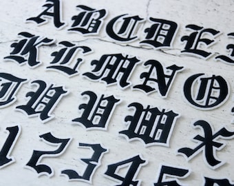 black Gothic personalized letters patch, number patch, iron on patch, embroidered patch, alphabet patch, name patch,