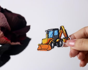 bulldozer and excavator patch, vehicle patch, for kid,  iron on patch, embroidered patch, applique, iron on clothing labels,