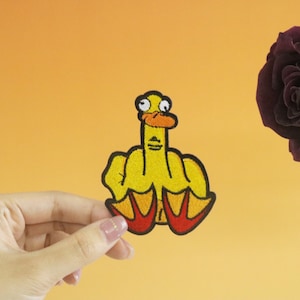 middle finger yellow duck patch, iron on patch, embroidered patch, applique, iron on clothing labels,
