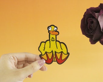 middle finger yellow duck patch, iron on patch, embroidered patch, applique, iron on clothing labels,