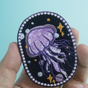 stick on jellyfish patch, cute, ocean, iron on patch, embroidered patch, applique, iron on clothing labels,