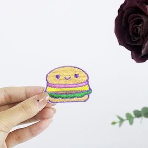 cheeseburger patch, food patch, iron on patch, embroidered patch, applique, iron on clothing labels,