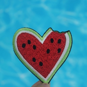 heart shape watermelon patch, fruit patch, iron on patch, embroidered patch, applique, iron on clothing labels,