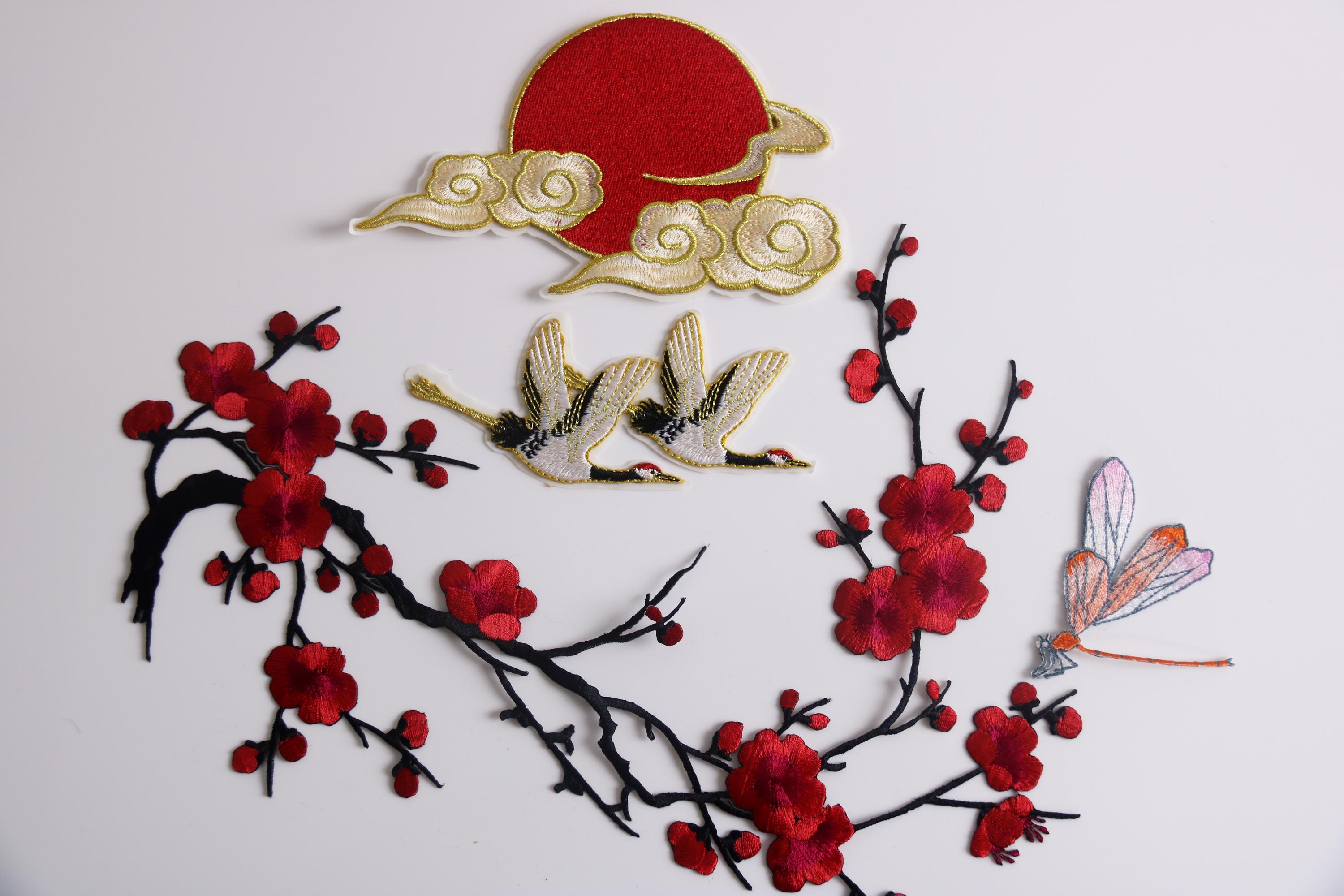 Crane Patch, Sun Patch, Red Cherry Blossom Patch, Dragonfly Patch, Iron ...