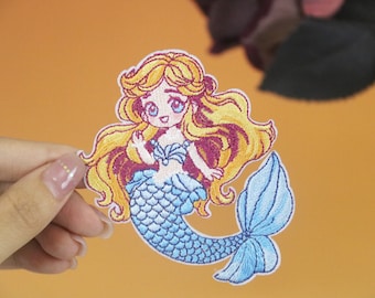 gorgeous mermaid patch, iron on patch, embroidered patch, applique, iron on clothing labels,