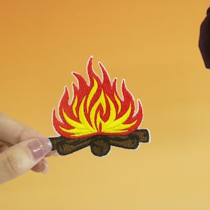 campfire patch, fire patch, iron on patch, embroidered patch, applique, iron on clothing labels,
