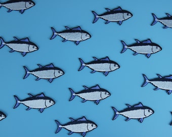 tuna patch, fish patch, iron on patch, embroidered patch, applique, iron on clothing labels,
