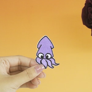 squid patch, fish patch, cute, iron on patch, embroidered patch, applique, iron on clothing labels,