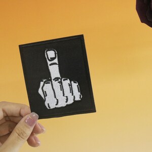 middle finger patch, iron on patch, embroidered patch, applique, iron on clothing labels,