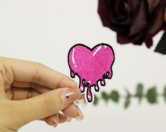 smeltend roze hartpatch, opstrijkbare patch, geborduurde patch, appliqué, opstrijkbare kledinglabels,