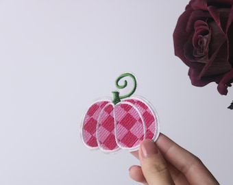 roze pompoenpatch, voor Halloween, opstrijkpatch, geborduurde patch, appliqué, opstrijkbare kledinglabels,
