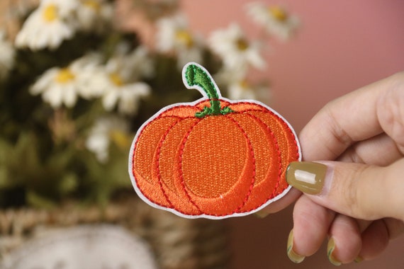 Orange Pumpkin Gourd Iron On Patch - Embroidered Fall Halloween Applique For DIY Crafts