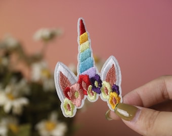 unicorn Horn patch, flower patch, iron on patch, embroidered patch, applique, iron on clothing labels,