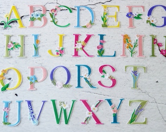 floral font personalized letters patch, flower letter patch, iron on patch, embroidered patch, alphabet patch, name patch,