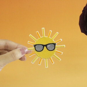 cool sun patch, summer patch, iron on patch, embroidered patch, applique, iron on clothing labels,