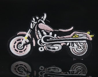 Harley motorcycle patch, riding, pink, iron on patch, embroidered patch, applique, iron on clothing labels,