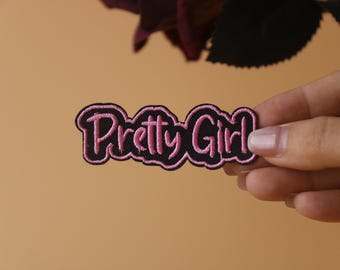 pretty girl patch, girl patch, iron on patch, embroidered patch, applique, iron on clothing labels,