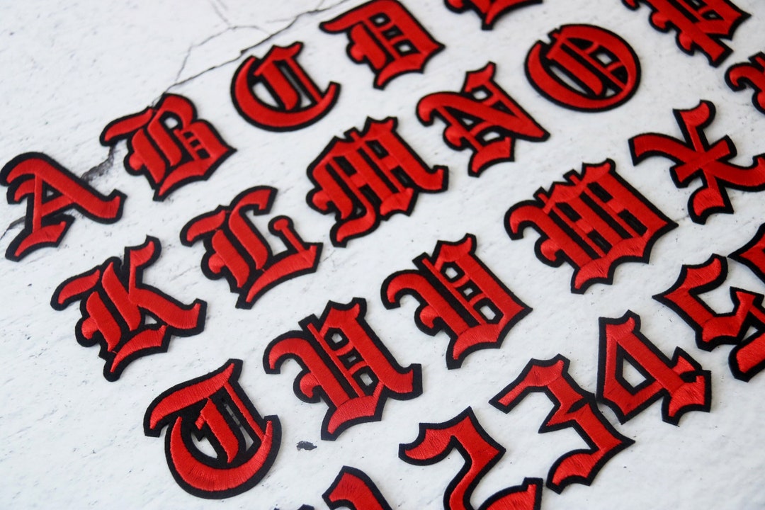 Red Gothic Personalized Letters Patch, Number Patch, Iron on Patch ...