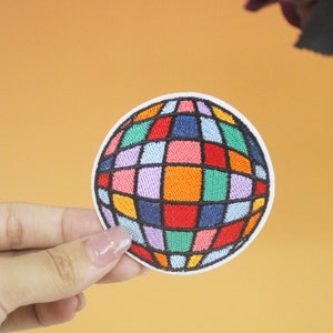 disco ball patch, dancing patch, iron on patch, embroidered patch, applique, iron on clothing labels,